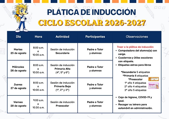 Horario de clases Ciclo Escolar 2025-2026